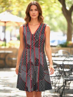 Shelby & Palmer Black & White Abstract V-Neck Sleeveless Dress Size 12 EUC